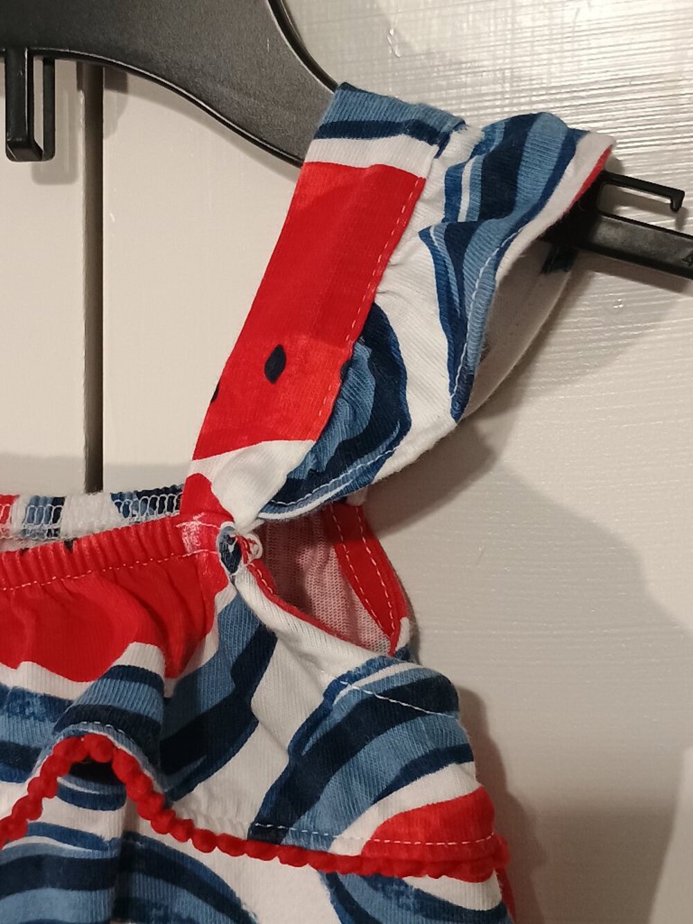 Carter’s Baby Girl 12M Watermelon Romper Red White Blue Cotton Summer One Piece - Picture 4 of 6